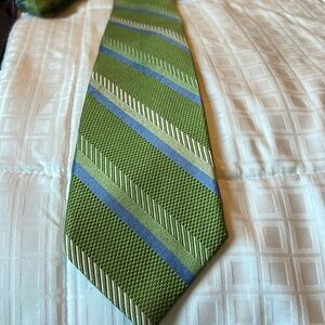 Paul Fredrick Olive and blue Diagonal Striped Tie